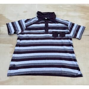 Brown‎ Sound Men's Brown And White Striped Collared Buttoned Polo Shirt, Size L